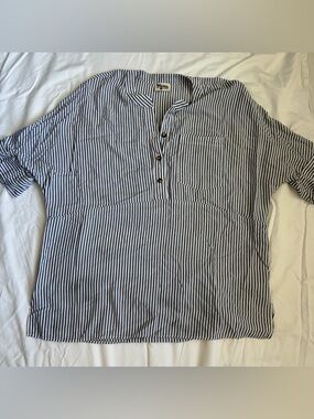 Show Me Your Mumu Stayton Striped Henley Tunic Top Oversized Navy White Medium